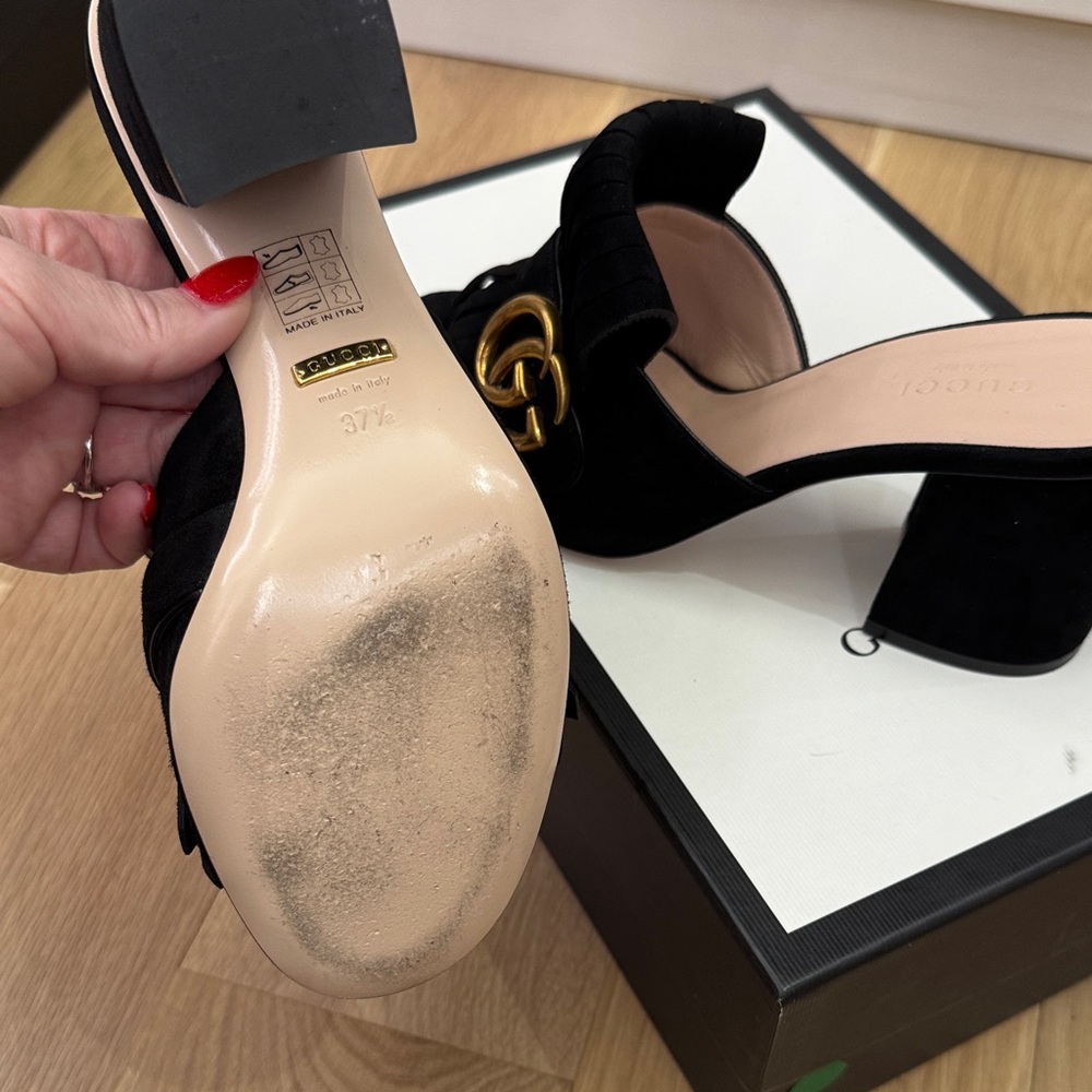Gucci Marmont 75mm Mule Sandals – Black Suede – Size 37.5 - Picture 14 of 15